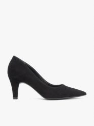 Czarne czółenka na szpilce. Czarne czółenka damskie Ryłko, bez wzorów, z gumy, eleganckie, bez obcasa, na szpilce, bez zapięcia. Za 349.99 zł.