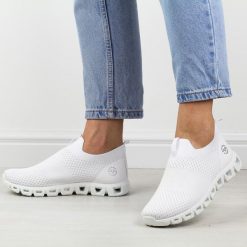 Białe sportowe buty damskie Vinceza 17296. Białe obuwie sportowe damskie VINCEZA, na jesień, bez wzorów, z tkaniny, z okrągłym noskiem, bez zapięcia, na fitness i siłownię. Za 89.00 zł.
