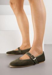 Zielone Balerinki w Stylu Mary Jane Urifiel. Zielone balerinki damskie Born2be, bez wzorów, z jeansu, eleganckie, bez obcasa, bez zapięcia. Za 59.99 zł.