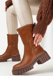 Brązowe Botki na Grubej Podeszwie Crowder. Brązowe botki damskie Born2be, bez wzorów, bez obcasa, na płaskiej podeszwie, bez zapięcia. Za 159.99 zł.