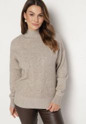 Ciemnobeżowy Sweter Golf z Ozdobnym Tłoczeniem Zakończony Ściągaczem Melodiea. Brązowe swetry nierozpinane damskie Born2be, bez wzorów, z jeansu, klasyczne, bez kołnierzyka, bez ramiączek. Za 99.99 zł.