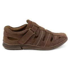 KOMODO Buty męskie skórzane półbuty na rzep przewiewne 931K brązowe. Brązowe półbuty męskie bez wzorów, ze skóry, bez obcasa, bez zapięcia. Za 367.89 zł.
