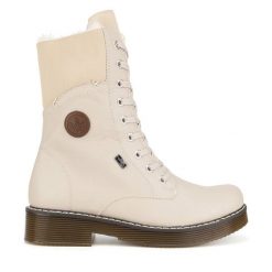 Botki Rieker. Brązowe botki damskie Rieker, bez wzorów, bez obcasa, na płaskiej podeszwie, bez zapięcia. Za 299.99 zł.