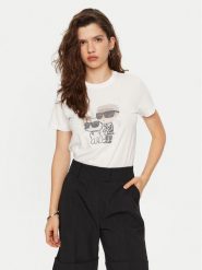 KARL LAGERFELD T-Shirt A1W17131 Biały Regular Fit. Białe t-shirty damskie KARL LAGERFELD, s, bez wzorów, z bawełny, bez kołnierzyka, bez ramiączek. Za 259.99 zł.
