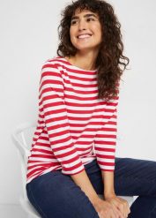 Bluzka z dekoltem w łódkę. Zielone bluzki damskie bonprix, bez wzorów, z bawełny, bez kołnierzyka, bez ramiączek. Za 64.99 zł.