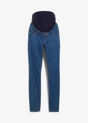 Dżinsy ciążowe skinny z bawełną organiczną. Niebieskie jeansy damskie bonprix, bez wzorów, z bawełny, moda ciążowa. Za 149.99 zł.