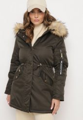 Zielono-Beżowa Kurtka Parka z Futerkowym Odpinanym Zdobieniem przy Kapturze Inellae. Zielone kurtki damskie Born2be, l, z aplikacjami, z dzianiny, bez kaptura. Za 269.99 zł.