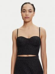 Guess Top W5YH42 WHD00 Czarny Regular Fit. Czarne topy damskie Guess, xl, z aplikacjami, z bawełny, bez kołnierzyka, bez ramiączek. Za 409.99 zł.
