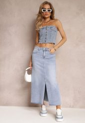 Jasnoniebieska Spódnica Maxi z Rozcięciem z Jeansu Vonuline. Niebieskie spódnice damskie Renee, l, bez wzorów, z jeansu, eleganckie, z podwyższonym stanem, maxi, sportowe. Za 109.99 zł.