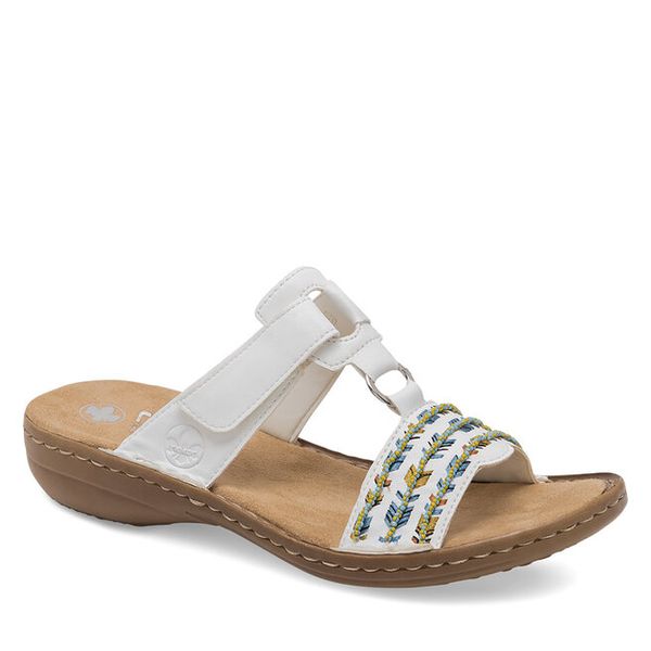 Klapki Rieker. Białe klapki damskie Rieker, bez wzorów, bez obcasa, bez zapięcia. Za 279.99 zł.