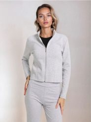 Bluza bomberka - szary. Szare bluzy damskie Sinsay, l, bez wzorów, bez ramiączek, bez kaptura. Za 49.99 zł.