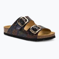 Klapki damskie Scholl Noelle Texf. Czarne klapki damskie Scholl, bez wzorów, bez obcasa, bez zapięcia. Za 289.99 zł.