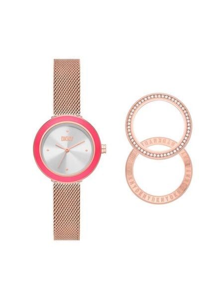 DKNY Zegarek Sasha NY6654SET Różowe złocenie. Czerwone, analogowe zegarki damskie DKNY. Za 559.99 zł.