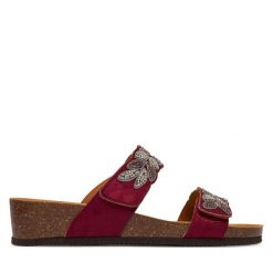 Klapki Scholl. Czerwone klapki damskie Scholl, bez wzorów, bez obcasa, bez zapięcia. Za 354.99 zł.