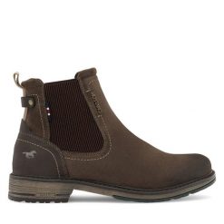 Botki Mustang. Brązowe botki męskie Mustang, bez wzorów, bez obcasa, bez zapięcia. Za 379.99 zł.