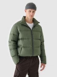 4F Kurtka zimowa puchowa z naturalnym wypełnieniem męska - oliwkowa/khaki XL. Brązowe kurtki męskie 4F, na zimę, m, bez wzorów, z dzianiny, klasyczne, z kapturem. W wyprzedaży za 349.99 zł.