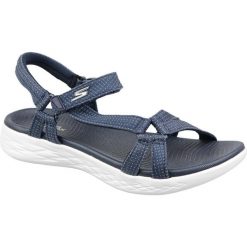 Sandały damskie, On the GO 600 - Brilliancy. Niebieskie sandały damskie Skechers, bez wzorów, z tkaniny, bez obcasa, bez zapięcia. Za 229.99 zł.