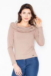 Dzianinowa Brązowa Bluzka z Obfitym Golfem. Brązowe bluzki damskie Figl, l, bez wzorów, z dzianiny, bez kołnierzyka, bez ramiączek. Za 189.00 zł.