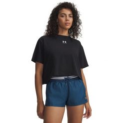 Koszulka damska Under Armour Rival Boxy Tee Solid. Czarne bluzki damskie Under Armour, bez wzorów, sportowe, bez kołnierzyka, bez ramiączek. Za 84.99 zł.