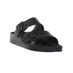 Klapki Damskie Lady Brooklyn. Czarne klapki damskie Regatta, bez wzorów, z materiału, z otwartym noskiem, bez obcasa, na obcasie, bez zapięcia. Za 88.99 zł.