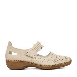 Półbuty Rieker. Brązowe półbuty damskie Rieker, bez wzorów, bez obcasa, na płaskiej podeszwie, bez zapięcia. Za 319.99 zł.