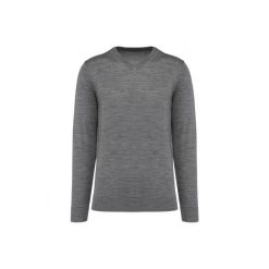 Sweter v-neck z merynosów Kariban Premium. Szare swetry męskie KARIBAN, m, bez wzorów, eleganckie, bez kołnierzyka, bez ramiączek. Za 334.50 zł.