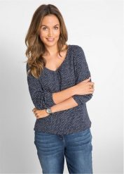 Bluzka bawełniana z czystej bawełny organicznej. Niebieskie bluzki damskie bonprix, bez wzorów, z bawełny, bez kołnierzyka, bez ramiączek. Za 62.99 zł.