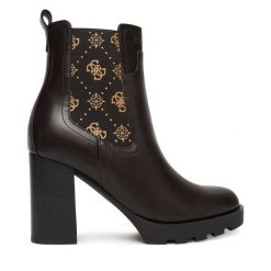 Botki Guess. Czarne botki damskie Guess, z aplikacjami, bez obcasa, na słupku, bez zapięcia. Za 659.99 zł.