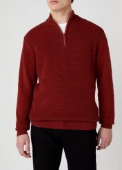 MĘSKI SWETER WRANGLER HALF ZIP KNIT RUSSET BROWN W8B4QOXMA 112132390. Brązowe swetry męskie Wrangler, m, bez wzorów, bez kołnierzyka, bez ramiączek. Za 139.99 zł.