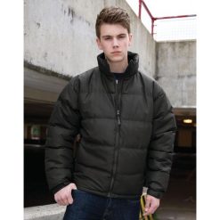 Męska Kurtka Holkham Down Feel Water Repellent. Czarne kurtki męskie RESULT, na zimę, l, bez wzorów, z materiału, bez kaptura. Za 224.99 zł.
