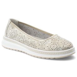 Półbuty damskie S.Barski, ze skóry naturalnej licowej ażurowy kwiatowy wzór lekka podeszwa casual, złote, LR61-703. Żółte półbuty damskie S.BARSKI, w ażurowe wzory, ze skóry, casualowe, bez obcasa, na płaskiej podeszwie, bez zapięcia. Za 169.00 zł.