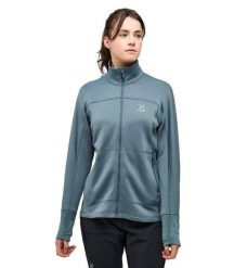 HAGLOFS Bluza damska Betula Jacket Women steel blue-S. Niebieskie bluzy damskie Haglöfs, m, bez wzorów, z dzianiny, biznesowe, bez ramiączek, bez kaptura. Za 326.44 zł.