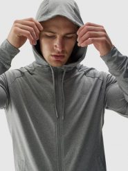 4F Bluza treningowa regular szybkoschnąca męska - szara XL. Szare bluzy sportowe męskie 4F, m, bez wzorów, z dzianiny, z kapturem, na fitness i siłownię. Za 199.99 zł.