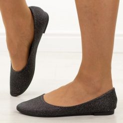 Czarne brokatowe baleriny damskie Potocki 23001. Czarne balerinki damskie POTOCKI, na lato, bez wzorów, z jeansu, eleganckie, bez obcasa, bez zapięcia. Za 79.00 zł.
