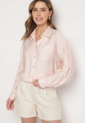 Jasnoróżowa Wiskozowa Koszula Ozdobiona Kieszonką Dovesse. Czerwone koszule damskie Born2be, m, bez wzorów, z jeansu, eleganckie, bez kołnierzyka, bez ramiączek. Za 69.99 zł.