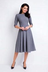 Szara Sukienka Wizytowa Midi z Szerokim Dołem. Szare sukienki damskie Awama, l, bez wzorów, z elastanu, wizytowe, bez kołnierzyka, bez ramiączek, midi. Za 218.90 zł.