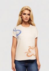 Beżowy Klasyczny T-shirt z Bawełny Ozdobiony Nadrukiem i Cyrkoniami Kristinae. Brązowe t-shirty damskie Born2be, l, z aplikacjami, z bawełny, klasyczne, bez kołnierzyka, bez ramiączek. Za 29.99 zł.
