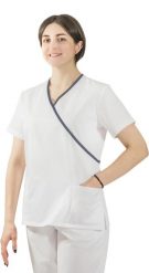 Visent Bluza medyczna kosmetyczna damska lekarska biały / szara lamówka 38. Białe bluzy damskie Visent, bez wzorów, bez ramiączek, bez kaptura. Za 64.99 zł.
