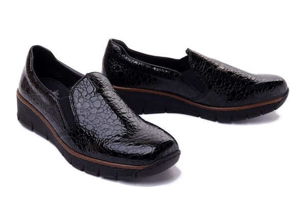 RIEKER 53766-45 grey, półbuty damskie. Szare półbuty damskie Rieker, bez wzorów, bez obcasa, bez zapięcia. Za 239.92 zł.