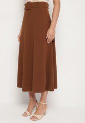Brązowa Gładka Spódnica Maxi z Gumką w Pasie i Klamrą Orirsa. Brązowe spódnice damskie Born2be, s, bez wzorów, eleganckie, maxi, rozkloszowane. Za 59.99 zł.