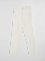 Jeansy mom fit z efektem laserowych przetarć - kremowy. Białe jeansy damskie Sinsay, bez wzorów, z jeansu. Za 69.99 zł.