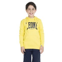 Bluza z bawełna z kaptur na czas wolny na co dzień. Żółte bluzy damskie LEONE 1947 APPAREL, bez wzorów, z bawełny, bez kaptura, na fitness i siłownię. W wyprzedaży za 89.72 zł.