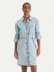 Guess Jeans Sukienka jeansowa W6RK26 D5M83 Niebieski Regular Fit. Niebieskie sukienki damskie Guess Jeans, m, z aplikacjami, z jeansu, bez kołnierzyka, bez ramiączek. Za 455.99 zł.