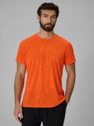 4F Koszulka treningowa regular szybkoschnąca męska - pomarańczowa M. Brązowe koszulki sportowe męskie 4F, m, bez wzorów, z materiału, bez kołnierzyka, bez ramiączek. Za 129.99 zł.