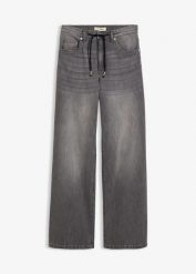 Luźne jeansy, high waist. Niebieskie jeansy damskie bonprix, bez wzorów, z jeansu, z podwyższonym stanem. Za 124.99 zł.