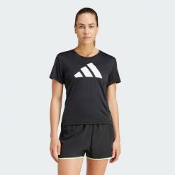 Koszulka Run It. Czarne bluzki damskie Adidas, l, bez wzorów, sportowe, bez kołnierzyka, bez ramiączek. Za 139.00 zł.