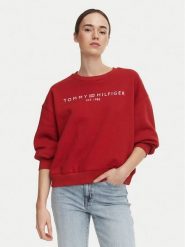 Tommy Hilfiger Bluza WW0WW47831 Czerwony ciemny Regular Fit. Czerwone bluzy damskie Tommy Hilfiger, s, bez wzorów, z bawełny, bez ramiączek, bez kaptura. Za 409.99 zł.