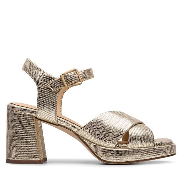 Sandały Clarks. Żółte sandały damskie Clarks, bez wzorów, bez obcasa, na słupku, bez zapięcia. Za 459.99 zł.