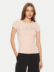Guess T-Shirt V4BI16 KCIV1 Różowy Regular Fit. Czerwone t-shirty damskie Guess, m, z aplikacjami, z bawełny, bez kołnierzyka, bez ramiączek. Za 88.00 zł.