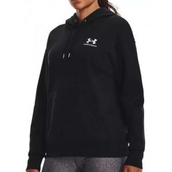 Damska polarowa bluza z kapturem Under Armour Essential w kolorze czarnym. Białe bluzy damskie Under Armour, m, bez wzorów, z bawełny, sportowe, bez ramiączek, z kapturem. Za 350.99 zł.